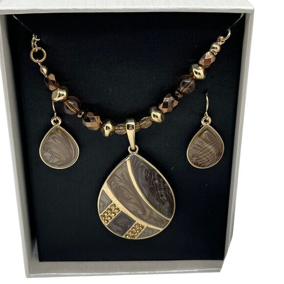 MIXIT Necklace Earring Set In Box Beaded Gold Tone Enamel Gift Statement Women - Picture 5 of 14